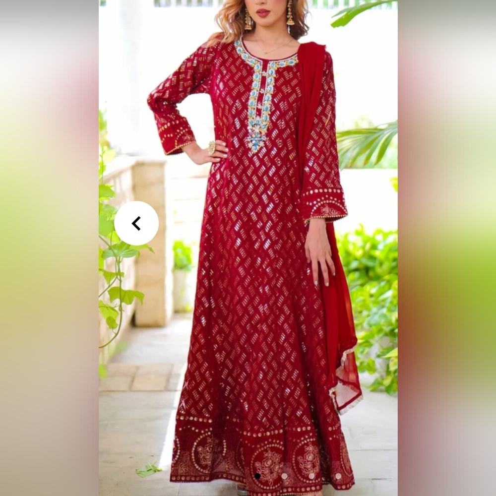 Elegant Red Embroidered Dress